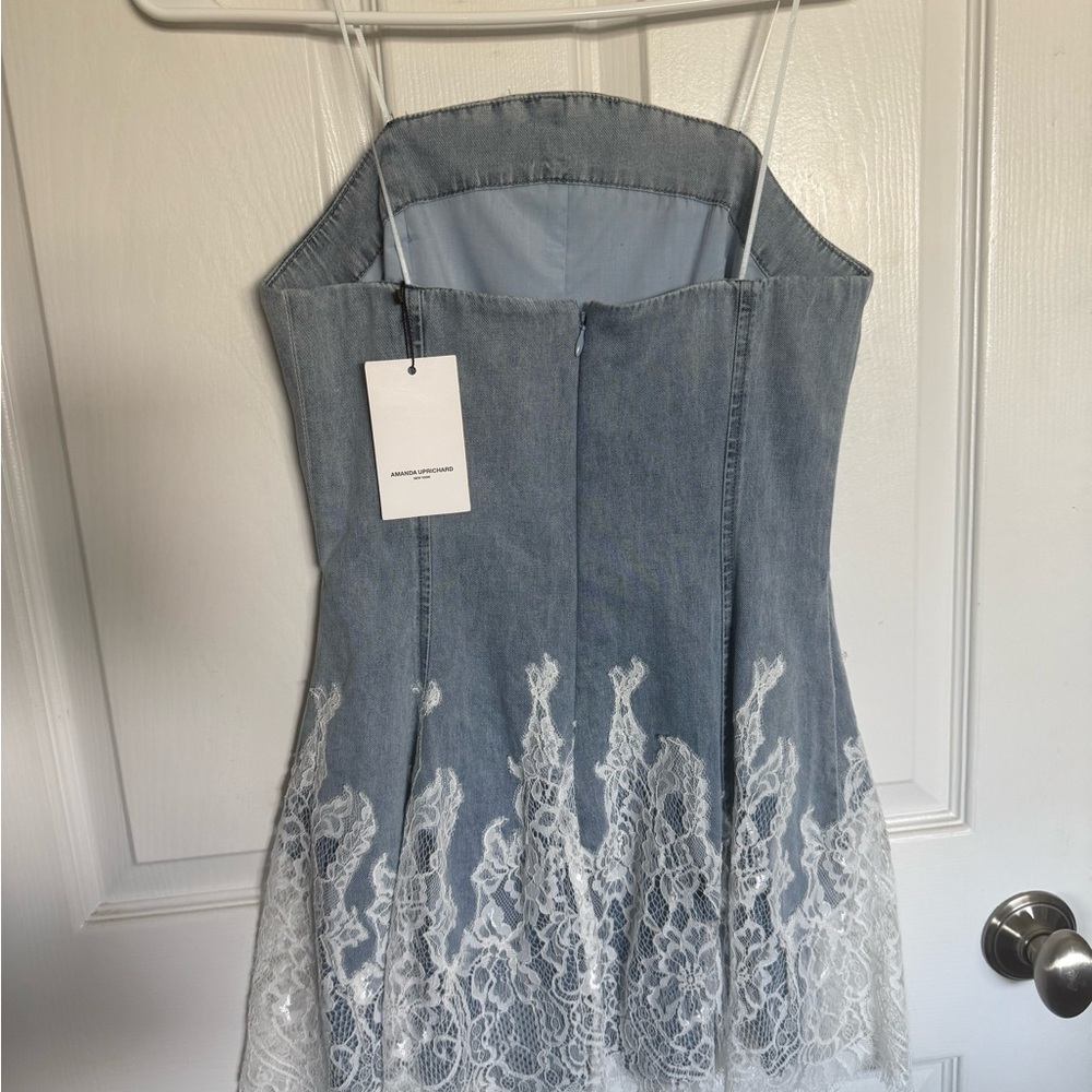 Amanda Uprichard Romilly Blue Denim White Lace Romper Skort BNWT - Picture 9 of 13